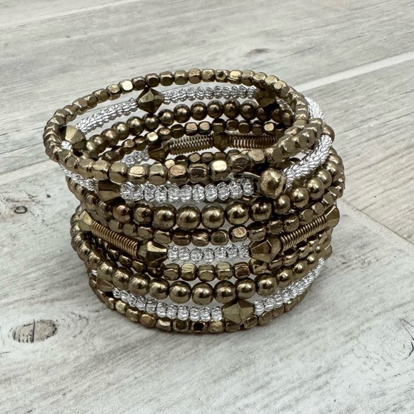 Multi Silver Antique Gold Coil Bracelet - Picture 1 of 3